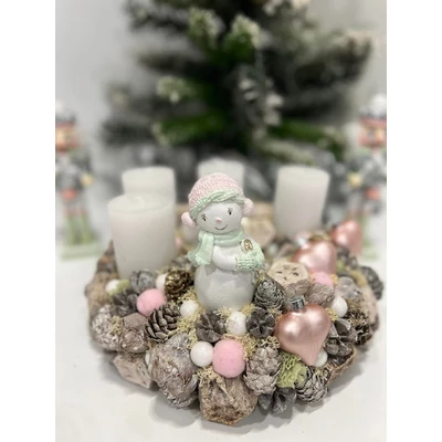 Fehér hóemberes adventi koszorú 25 cm