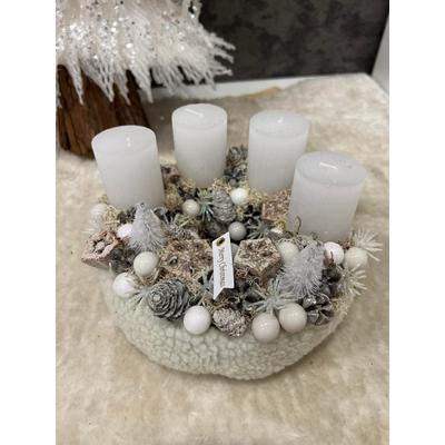 Mini fehér adventi műfenyővel 15 cm