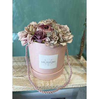 Mini selyemvirág box rózsaszín-lila színekben