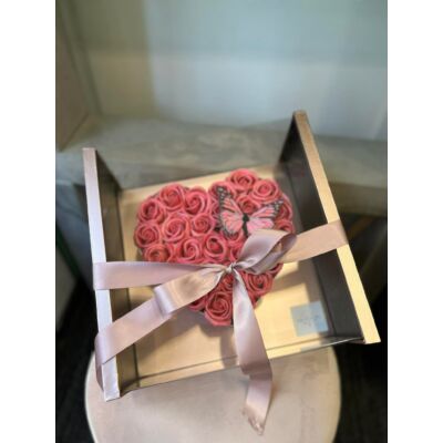 Akril szíves szappan virág box-rosegold